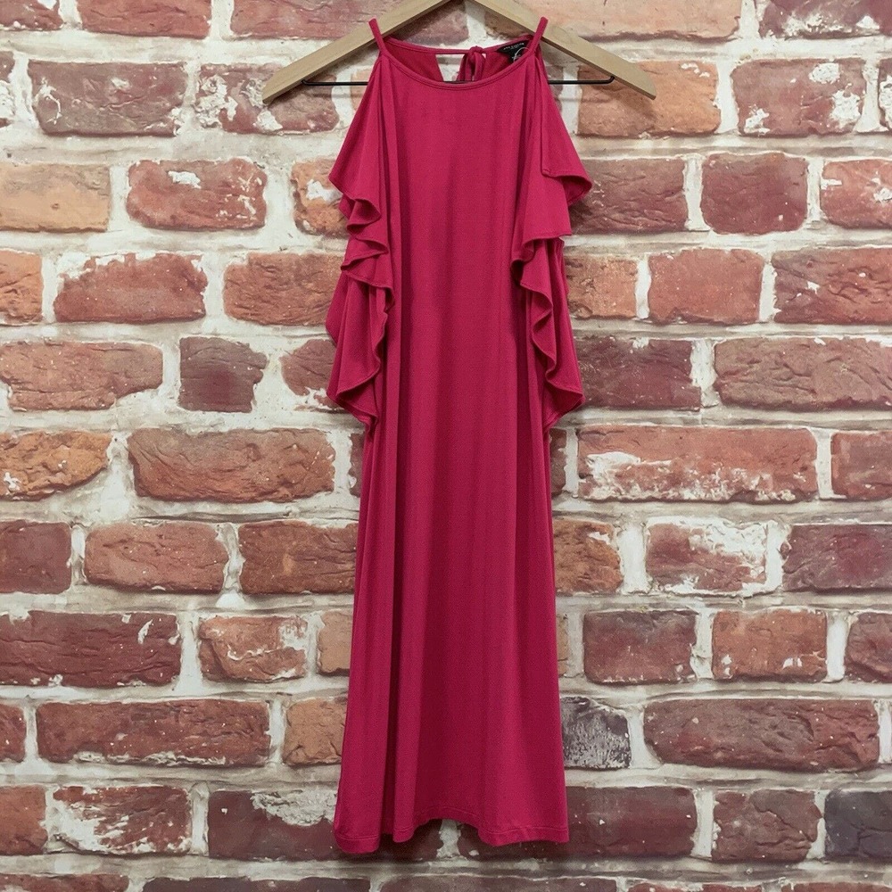 Ann Taylor Dress Women's Size 2 Pink Ruffle Stretchy Casual Everyday Pullover